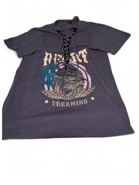 Express Blue Lace-Up Graphic Short Sleeve Shirt + FREE Squishy Mystery Cube